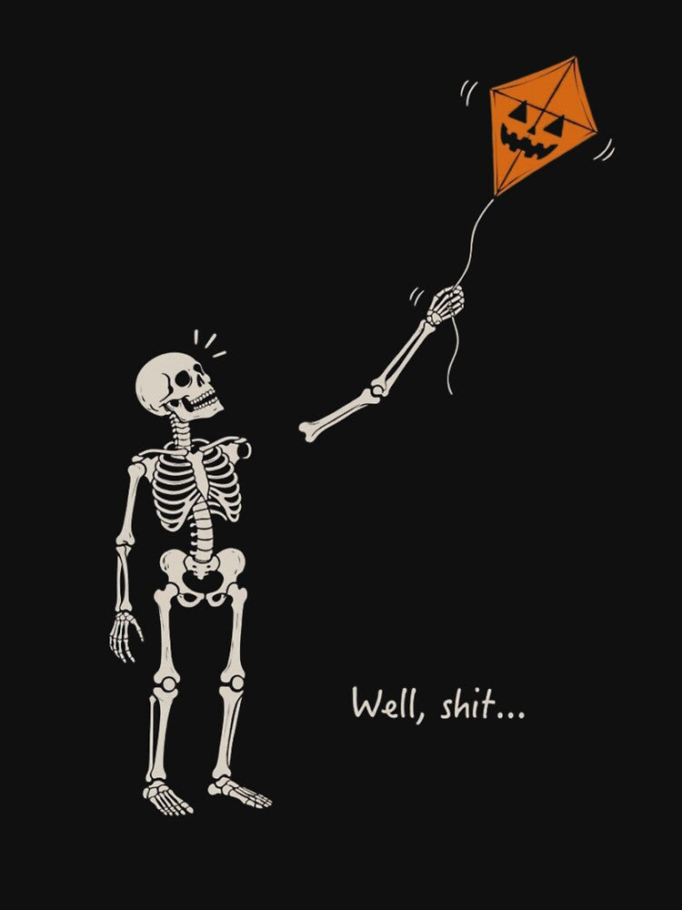 Well Shit Funny Skeleton Flying Pumpkin Kite Halloween Humor by haitrieuic96
