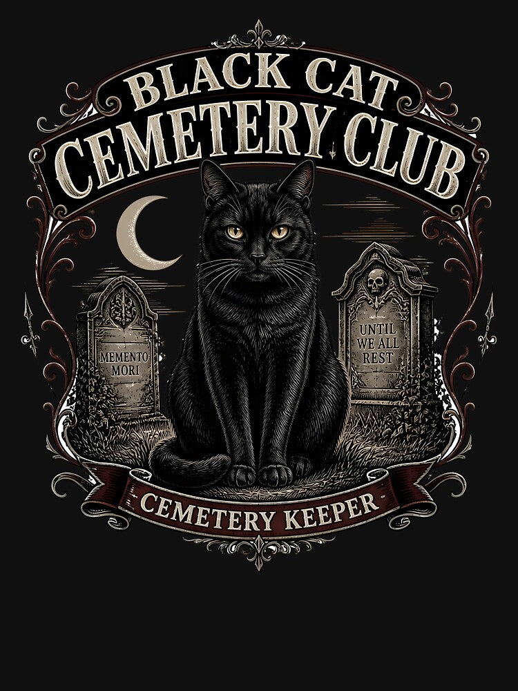 BLACK CAT CEMETERY CLUB Cemetery Keeper Halloween Gothic Engraving by BernoNickel