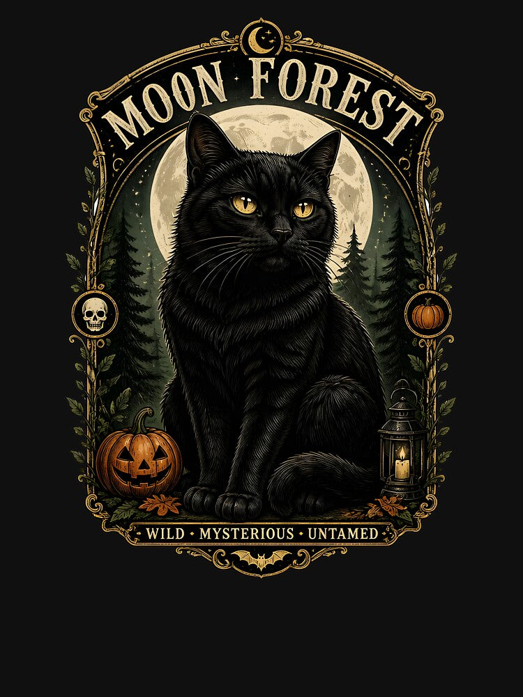 Moon Forest Black Cat Vintage Halloween Label Halloween by LiviuGligoros