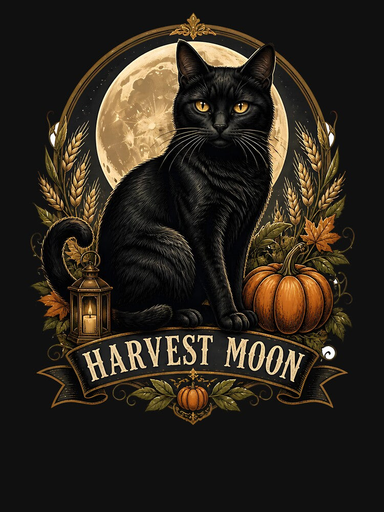 Harvest Moon Black Cat Retro Halloween Poster Halloween by OliviaHayesArt