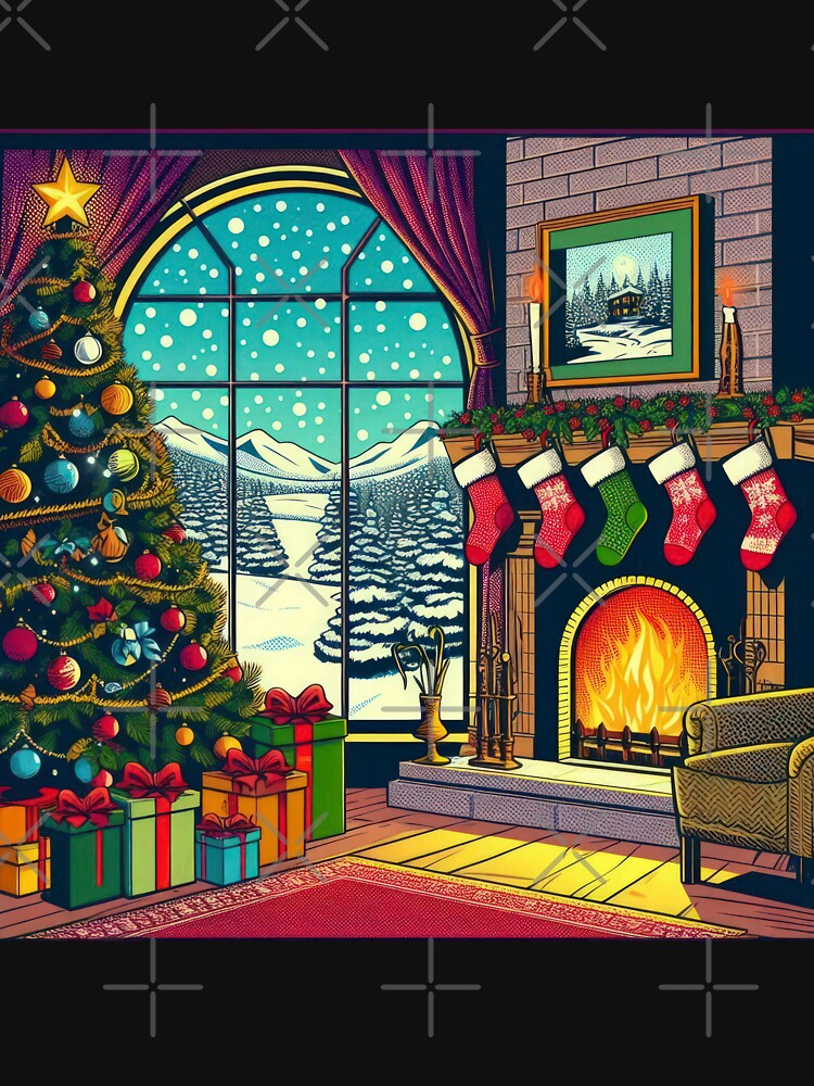 Christmas Vintage Christmas tree with fireplace,Christmas Tree,christmas retro,Christmas Vintage by Expressions-Sel