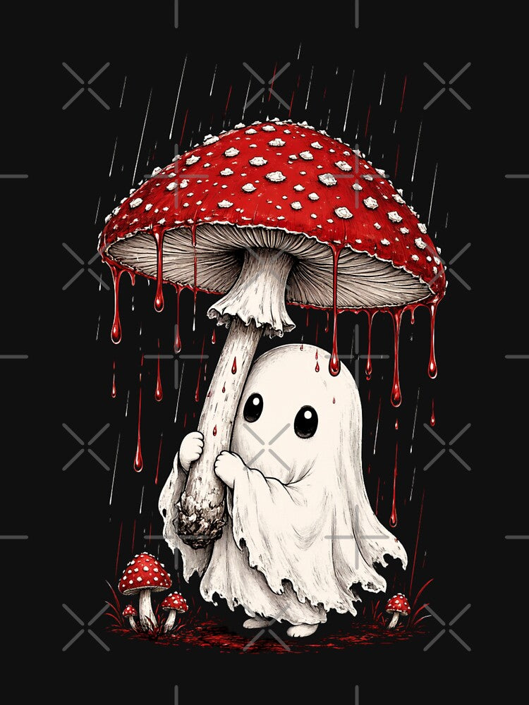 Cute Ghost Mushroom Umbrella in Rain Spooky Cute Halloween by CF_VintageDesign