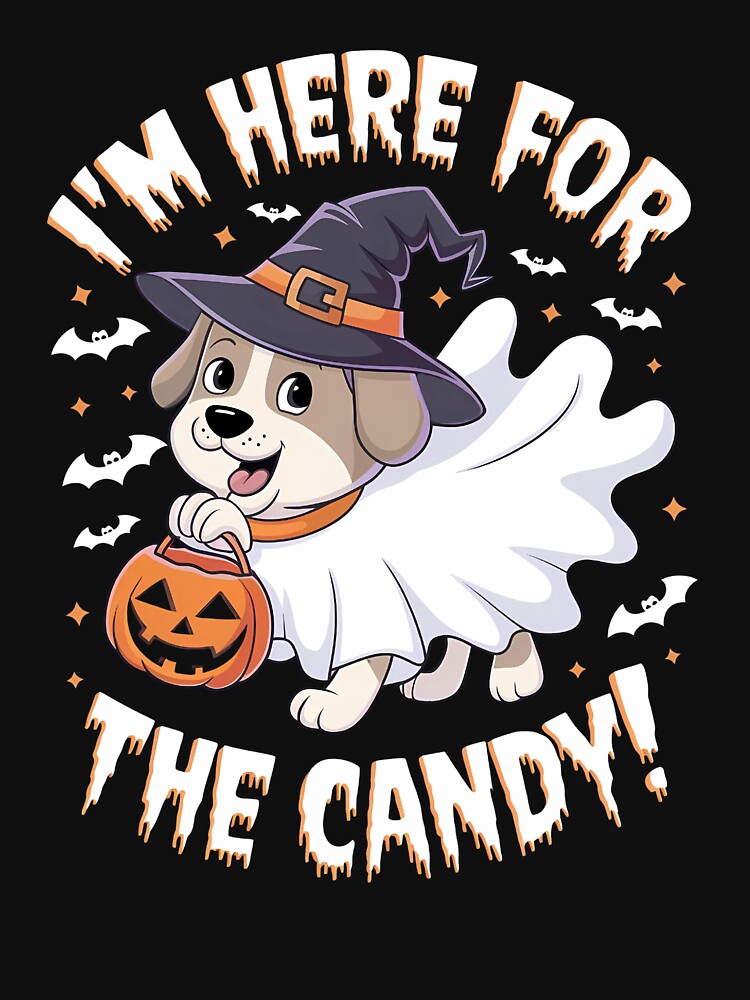 Cute Dog in Halloween Ghost Costume Here for Candy by DorasArt