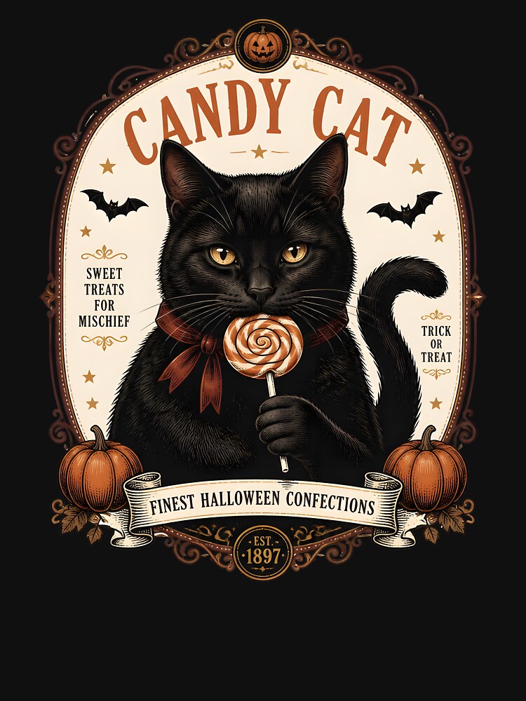 Black Cat Candy Club Vintage Halloween Label Halloween by OliviaHayesArt