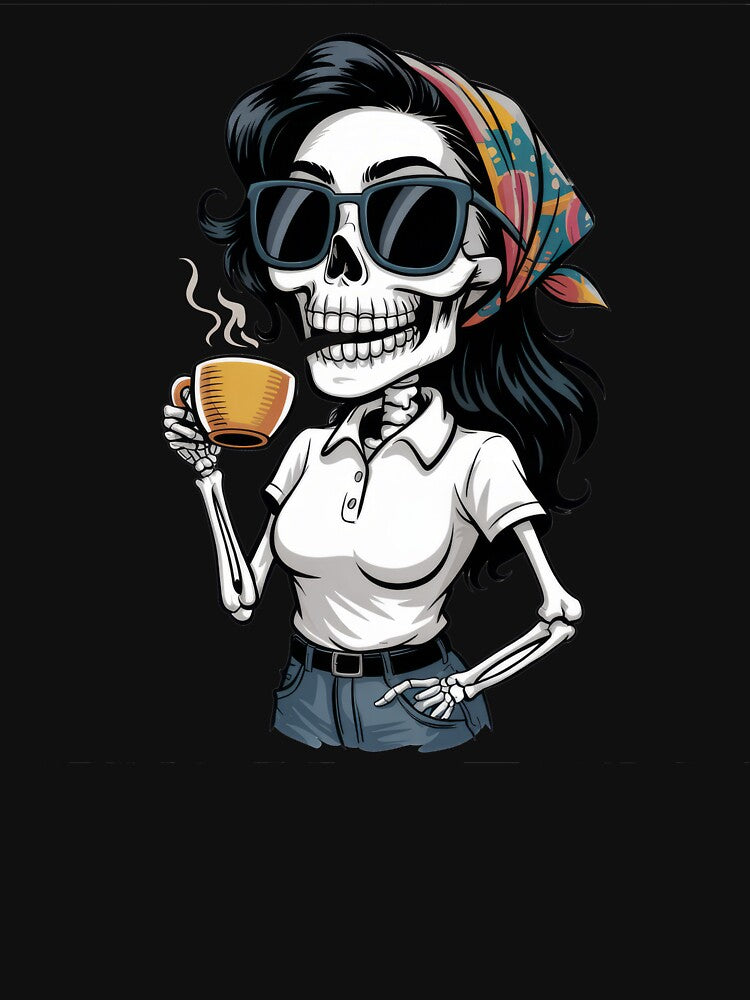 Cool Coffee Drinking Skeleton Girl Retro Bandana Vintage Style by PosiMCreations