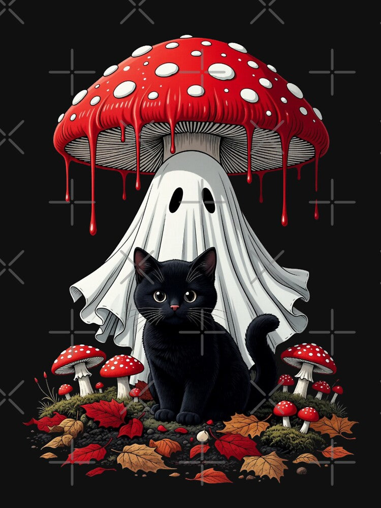 Black Cat Ghost Mushroom Vintage Spooky Cute Halloween by CF_VintageDesign
