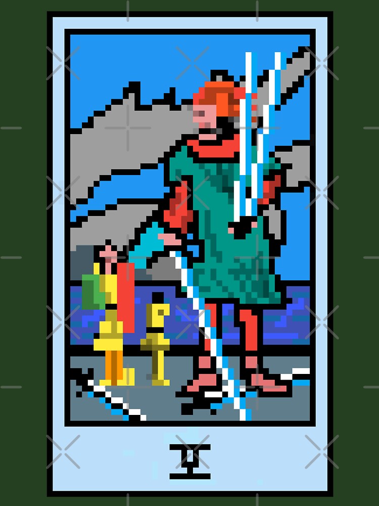 Wait, is this pixel art tarot? Green - Minor Arcana 'Five of Swords' (Design for T-shirt, stickers and other accessories) by Pixel Waite