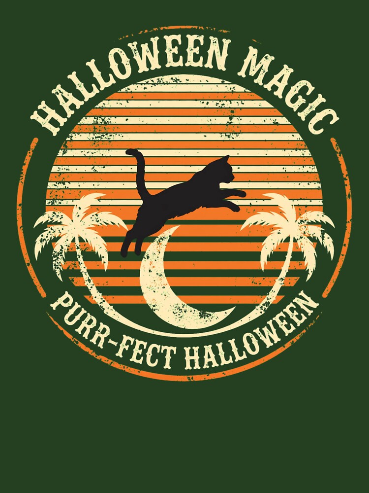 Halloween Magic Purr-fect Halloween - Retro Sunset Black Cat by puurfectcat