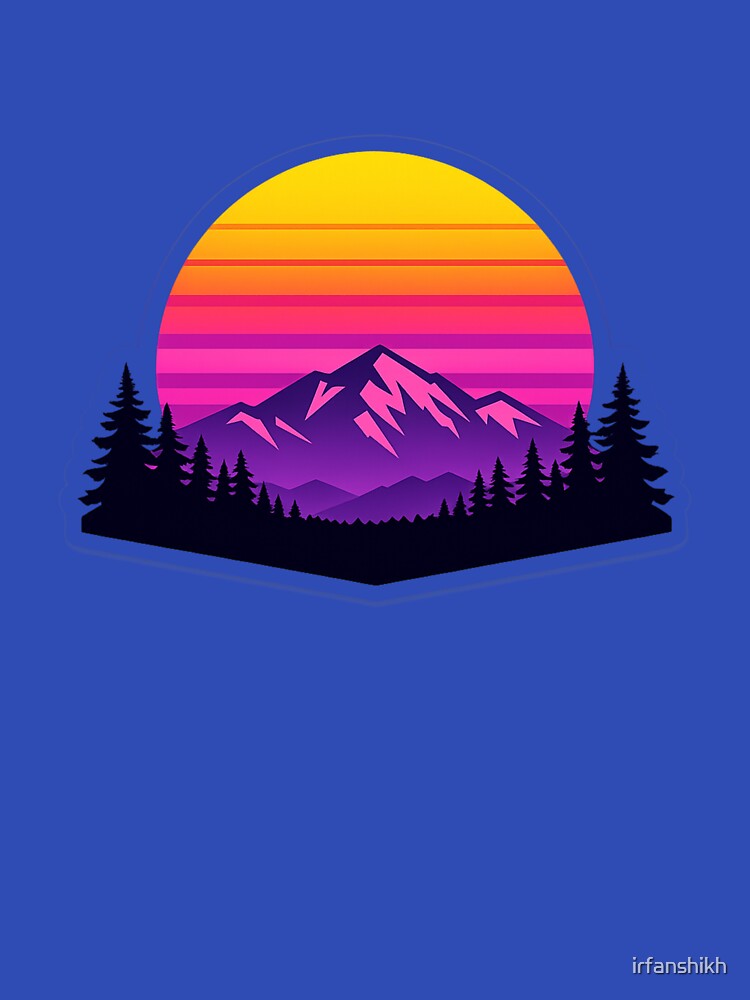 Retro Vaporwave Sunset Mountain Aesthetic – 80s Vintage Striped Sun Landscape Sticker by irfanshikh