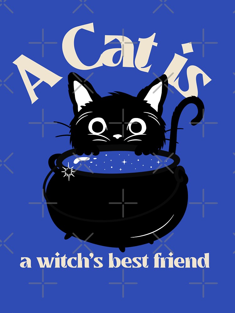 Halloween Cute Black Cat and his Cauldron by Mariana Piana