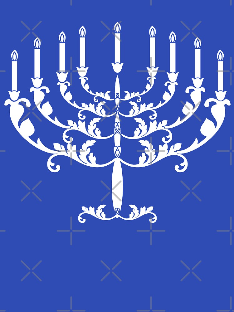 Elegant Menorah - Classic Hanukkah - White on Blue by marieofroumania