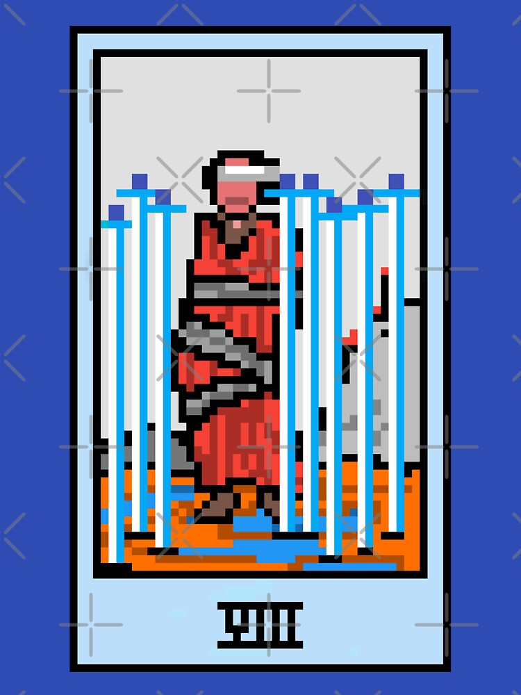 Wait, is this pixel art tarot? Blue - Minor Arcana 'Eight of Swords' (Design for T-shirt, stickers and other accessories) by Pixel Waite
