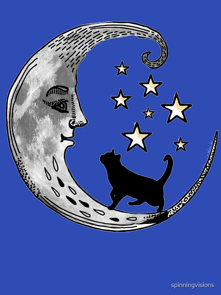 Moon with Cat and Stars Design by spinningvisions