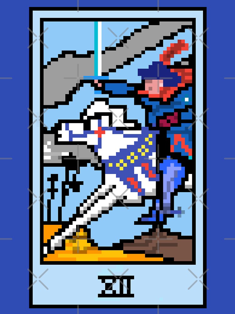 Wait, is this pixel art tarot? Blue - Minor Arcana 'Knight of Swords' (Design for T-shirt, stickers and other accessories) by Pixel Waite