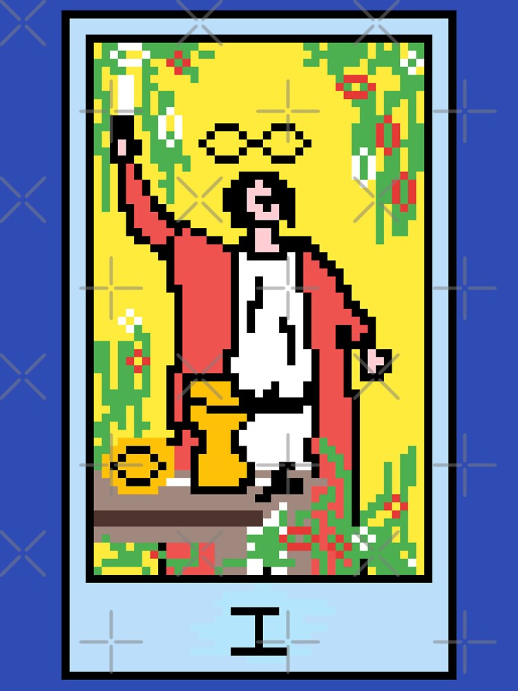Wait, is this pixel art tarot? Blue - Major Arcana 'The Magician' (Design for T-shirt, stickers and other accessories) by Pixel Waite