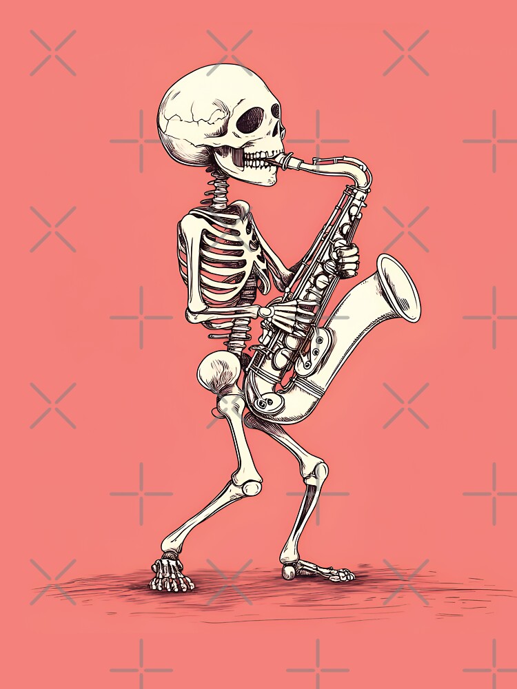 A cute skeleton playing a trumpet by station-one