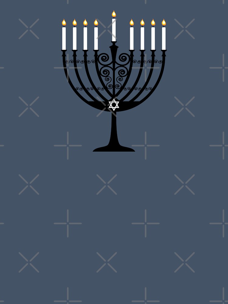 Black and White Lit Menorah with Star of David by Elsy's Art