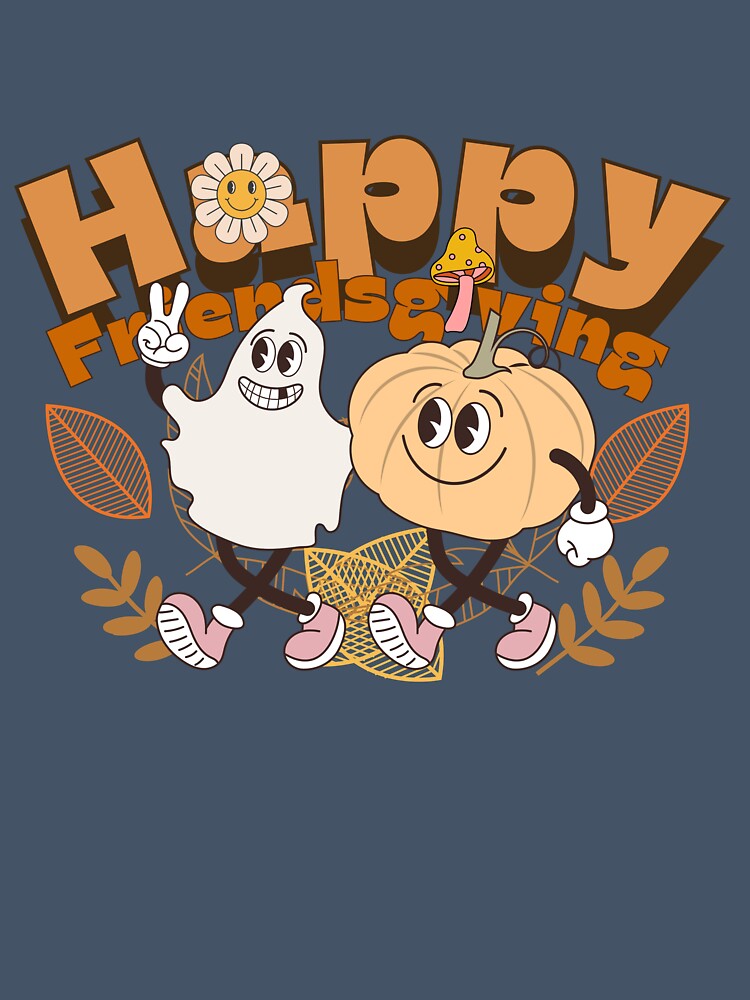 Retro Autumn Happy Friendsgiving Walking Ghost with Pumpkin buddies by VieBelieve