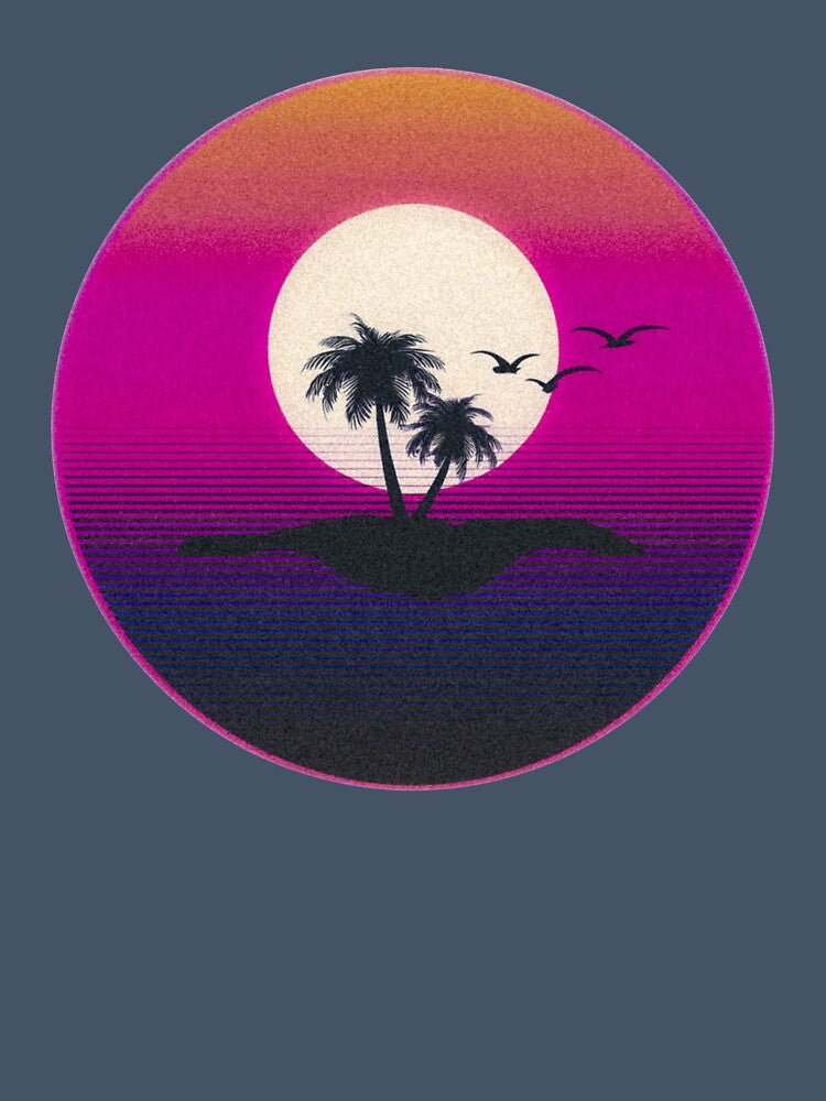 Retro synthwave sunset over a small island by analogsandpixel