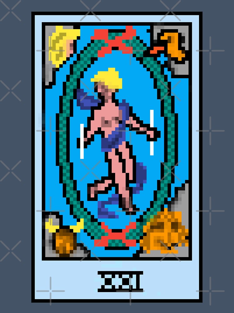 Wait, is this pixel art tarot? Blue  - Major Arcana 'The World' (Design for T-shirt, stickers and other accessories) by Pixel Waite