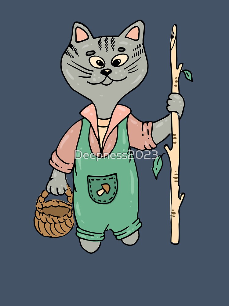 Mushroom Cat with a Basket and a Stick by Deepness2023
