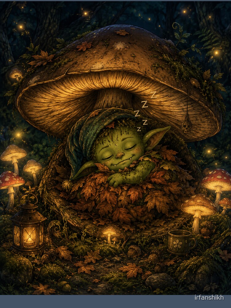 Goblincore Sleep Mode – Cozy Goblin Sleeping in Mushroom Art | Funny Night Owl Goblincore Gift by irfanshikh