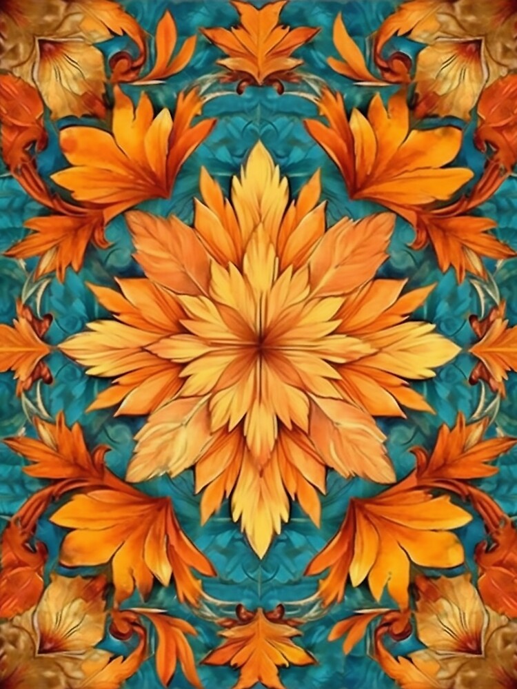 Pretty Leaf Design in Orange, Yellow, and Teal by LWLDesigns