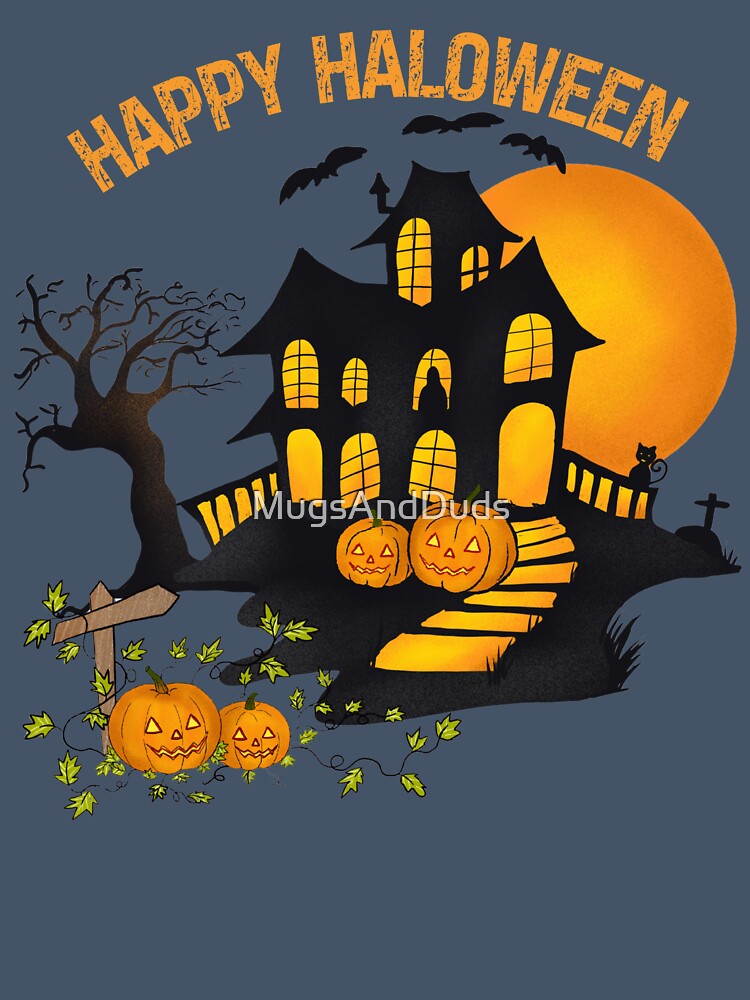 Happy Halloween Haunted House and Dead Tree by MugsAndDuds