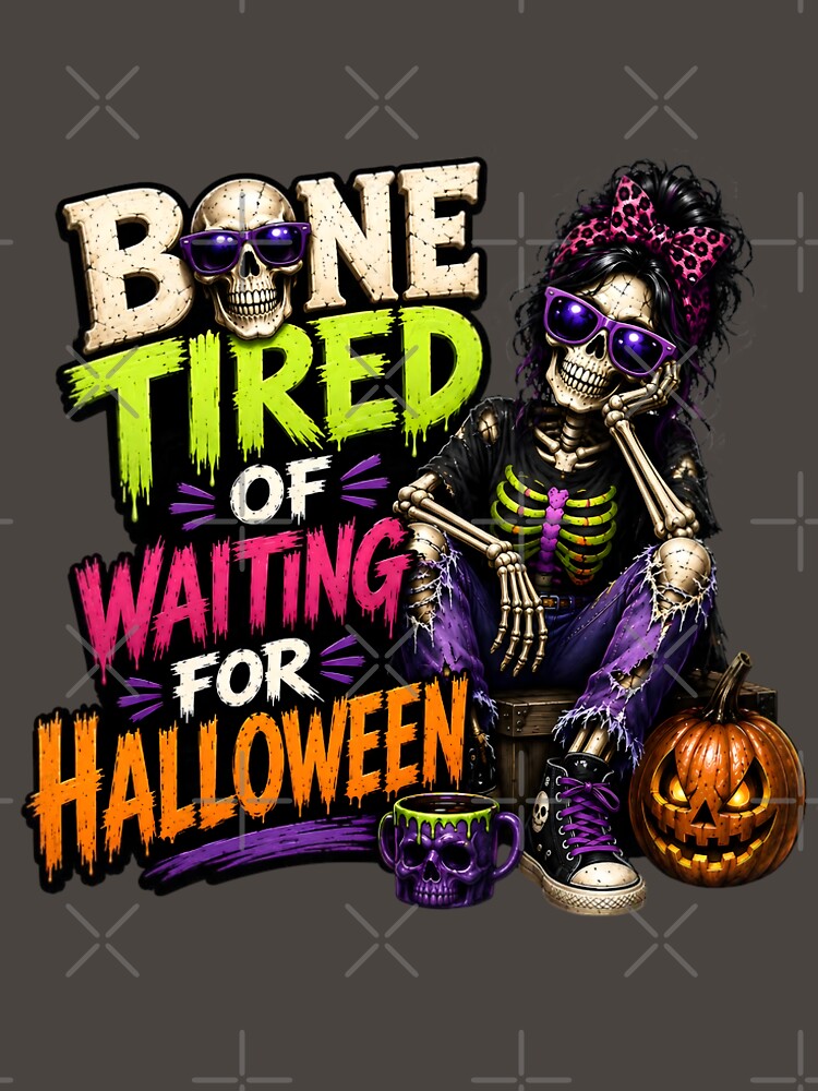 Bone Tired Halloween Skeleton Funny Spooky Halloween Skeleton Shirt by Kruti Collection