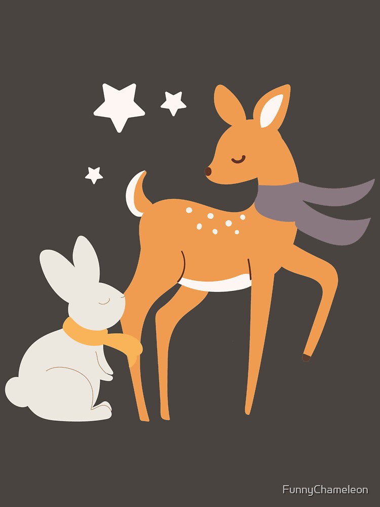Autumn friends - bunny and deer with brown floral pattern by FunnyChameleon