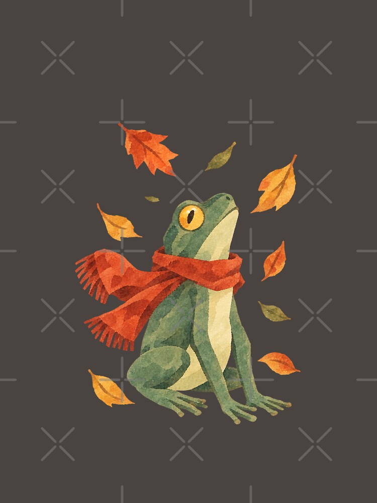 Autumn Frog with Red Scarf – Cozy Vintage Fall Art by ZOHRR