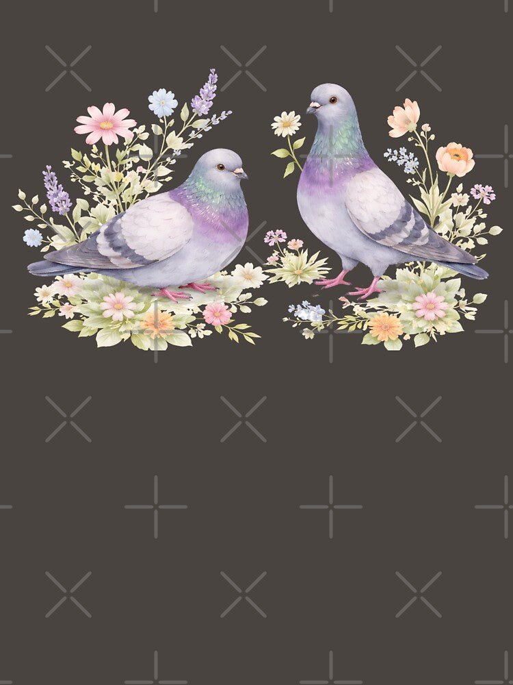 Watercolor Pigeon Pair With Wildflowers by azule1