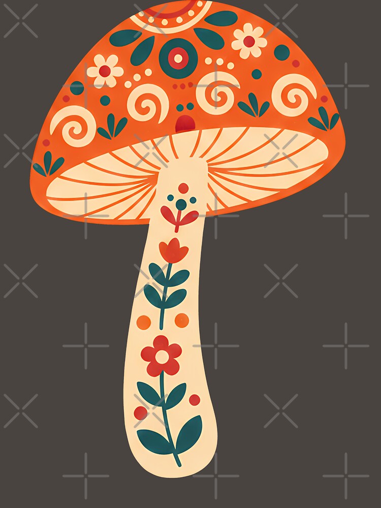 Orange‑Capped Mushroom & Motifs STICKER/MAGNET PACK – Scandinavian Folk Art by heidiannemorris © by FOLK ART FUSION