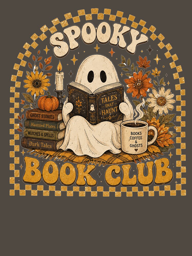 Spooky Book Club Ghost Reading Cozy Fall Halloween Bookish Design by Yellowriversss
