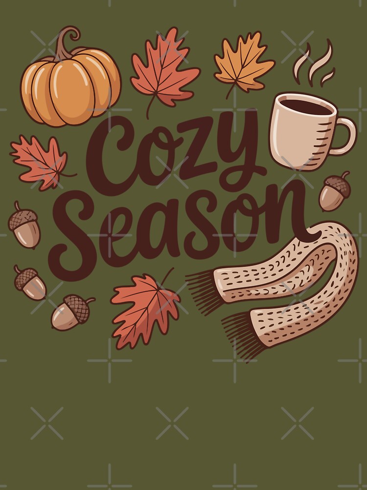 Fall Cozy Season Aesthetic Coffee Pumpkin Autumn Leaves and Acorns Artwork by Charaff