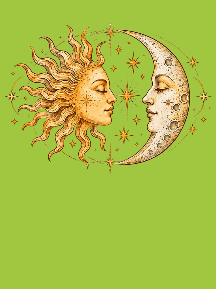 Vintage Celestial Sun and Moon Mystical Engraving Art by wecrea