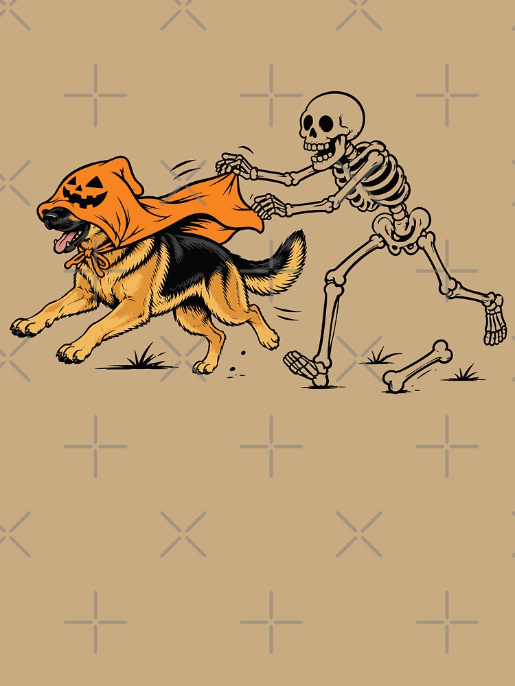 Dog in Pumpkin Cape with Skeleton Halloween Design by Krasnovaovaova
