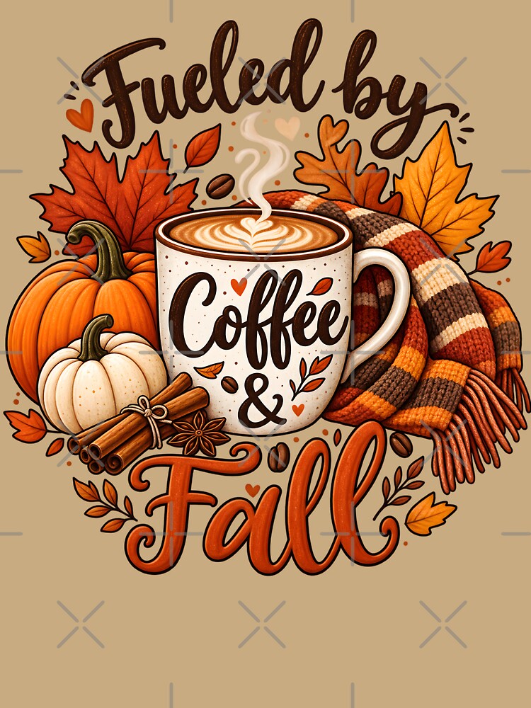 Fueled by Coffee & Fall – Cozy Autumn Pumpkin and Scarf Design by blankTeeShirt