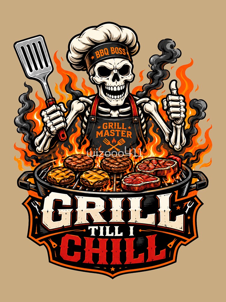 Grill Till I Chill Funny Skeleton BBQ Halloween Vector by wizooo411