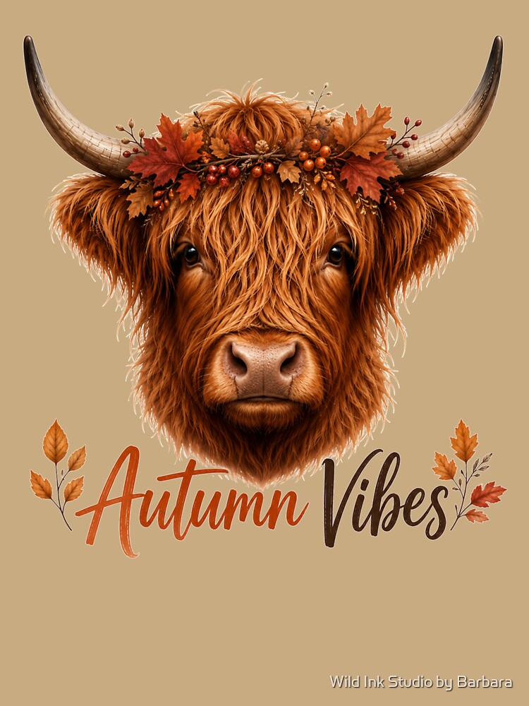 Autumn Vibes Highland Cow by Wild Ink Studio by Barbara