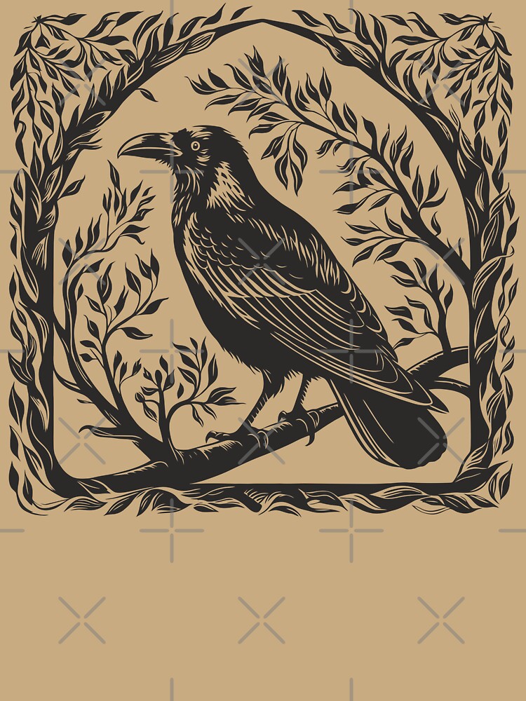 Raven Folk Art Gothic Botanical Bird Crowcore by Y-Vibes