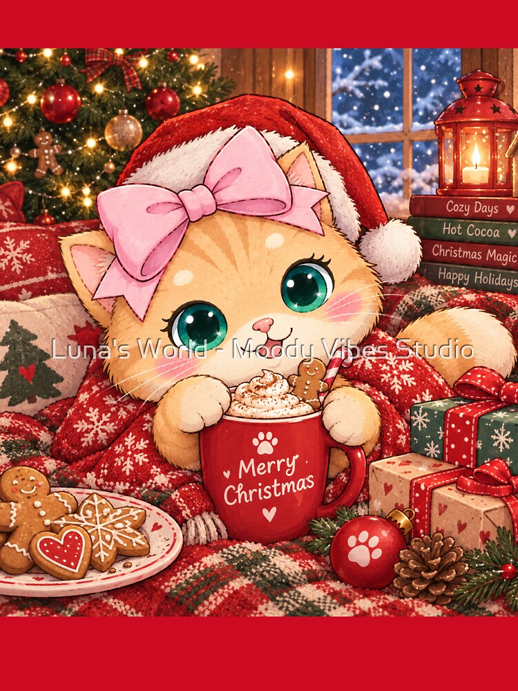 Merry Christmas Cozy Cat With Hot Cocoa by Luna's World - Moody Vibes Studio