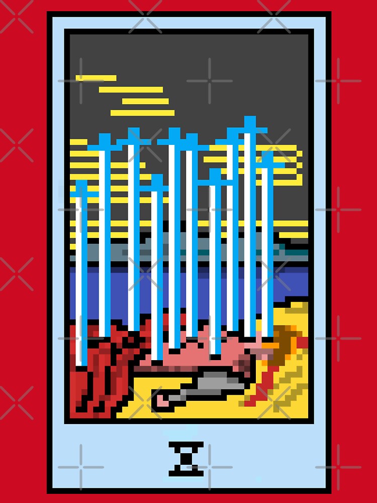 Wait, is this pixel art tarot? Pink - Minor Arcana 'Ten of Swords' (Design for T-shirt, stickers and other accessories) by Pixel Waite