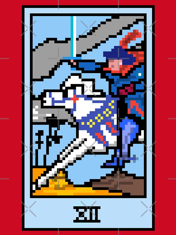 Wait, is this pixel art tarot? Pink - Minor Arcana 'Knight of Swords' (Design for T-shirt, stickers and other accessories) by Pixel Waite