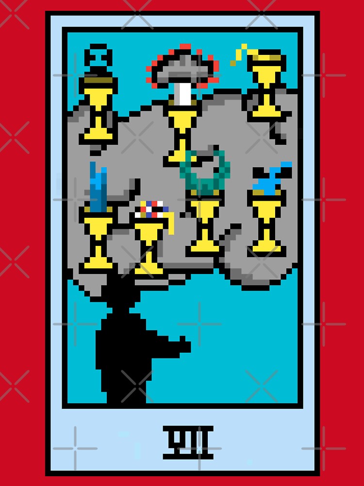 Wait, is this pixel art tarot? Pink - Minor Arcana 'Seven of Cups' (Design for T-shirt, stickers and other accessories) by Pixel Waite