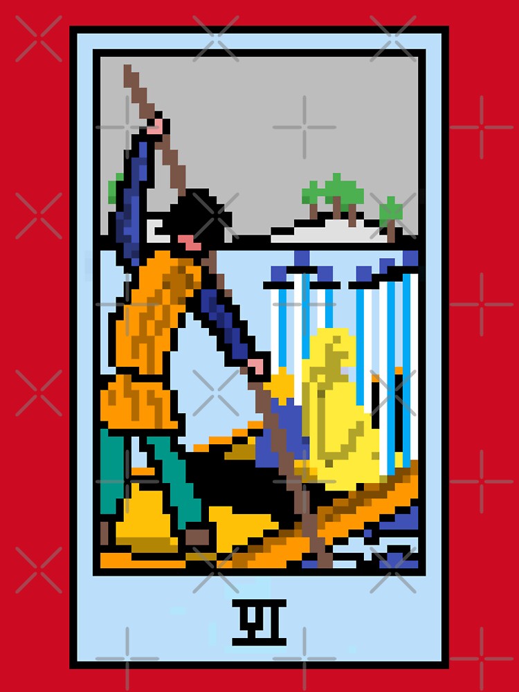 Wait, is this pixel art tarot? Pink - Minor Arcana 'Six of Swords' (Design for T-shirt, stickers and other accessories) by Pixel Waite