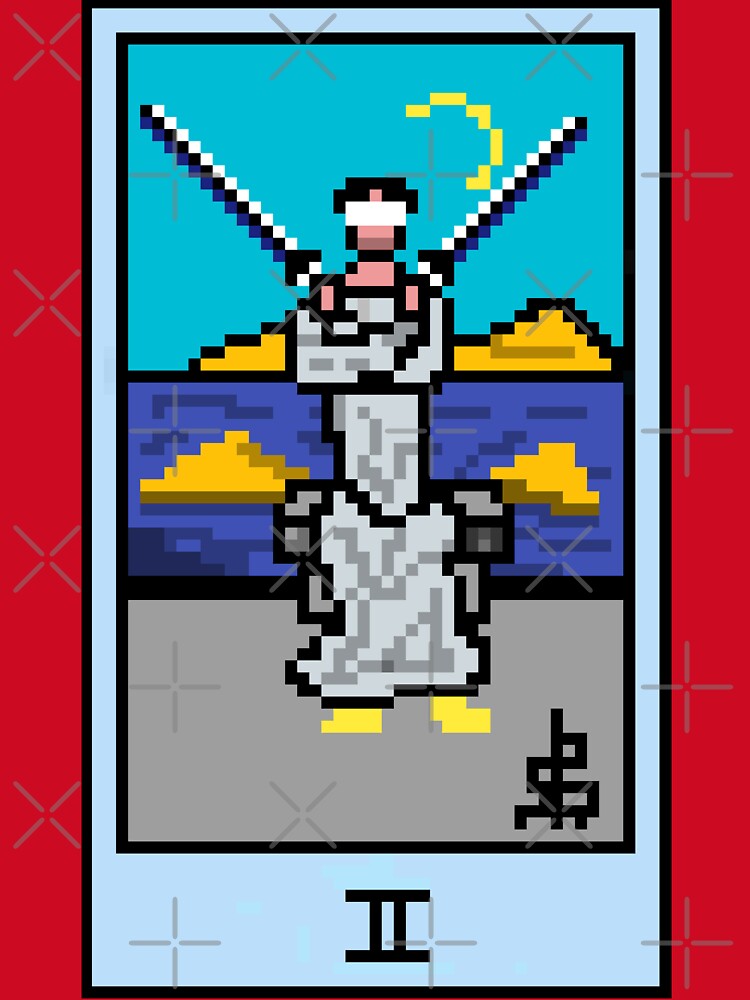 Wait, is this pixel art tarot? Pink - Minor Arcana 'Two of Swords' (Design for T-shirt, stickers and other accessories) by Pixel Waite