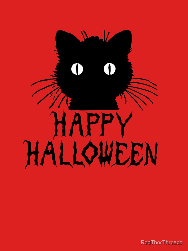 Cute Black Halloween Cat with Whiskers Happy Halloween by RedThorThreads