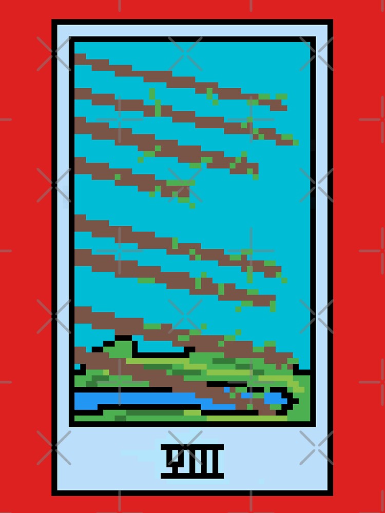 Wait, is this pixel art tarot? Pink - Minor Arcana 'Eight of Wands' (Design for T-shirt, stickers and other accessories) by Pixel Waite