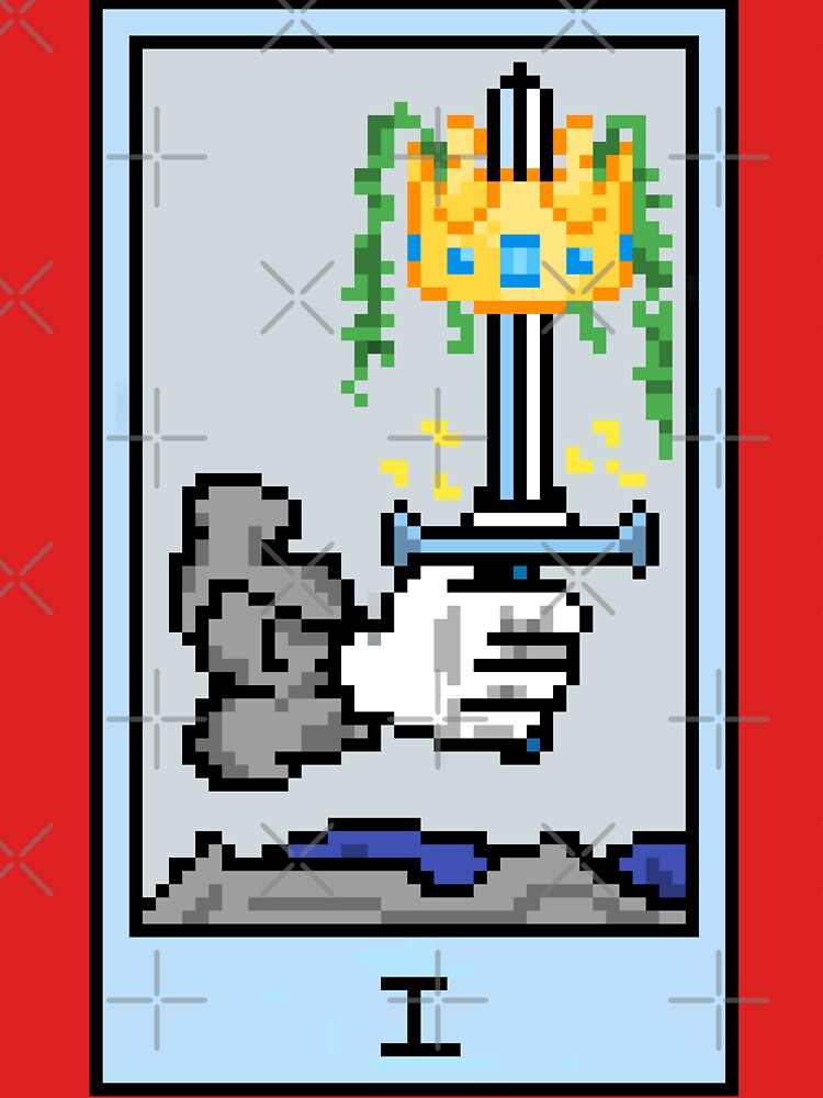 Wait, is this pixel art tarot? Pink - Minor Arcana 'Ace of Swords' (Design for T-shirt, stickers and other accessories) by Pixel Waite